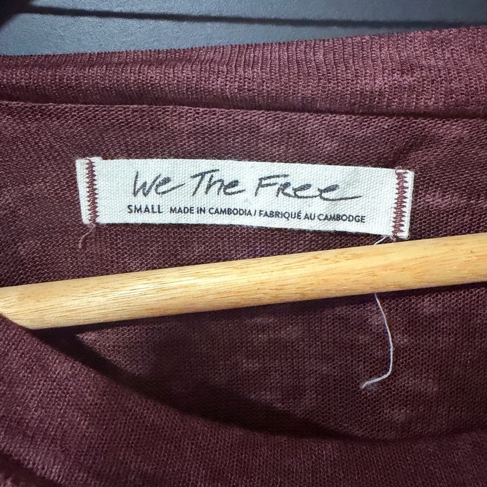 We The Free Burgundy Short Sleeve Sheer Tee - Picture 2 of 4